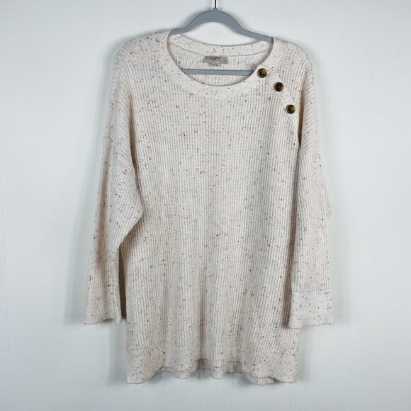 Ann Taylor LOFT Size XXL Flecked Button Detail Sweater Cream Cotton Blend - Picture 2 of 5